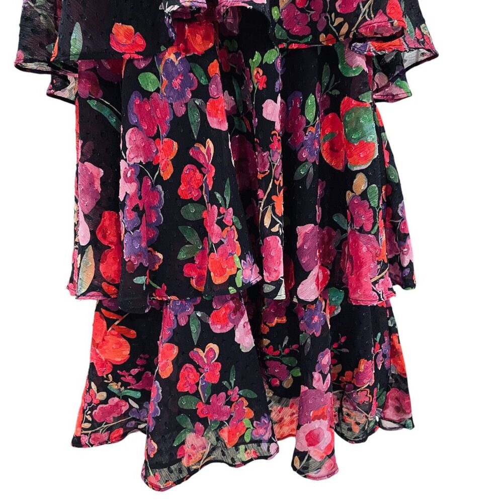 Line And Dot Black Floral Ruffle Mini Dress Boho Cottagecore Festival Y2K SZ‎ M - Picture 7 of 12